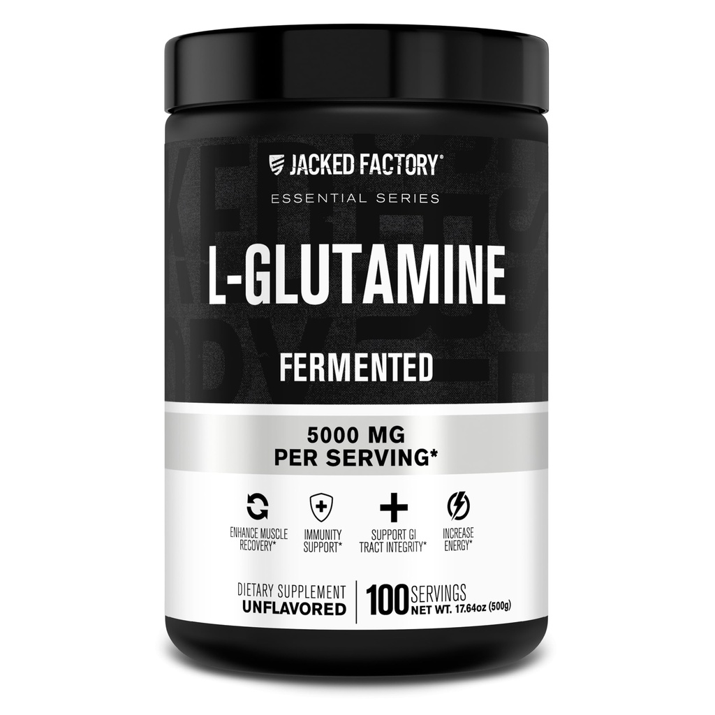 Jacked Fábrica L-Glutamina pó 100 Servings - Vegan Fermented L Suplemento de Glutamina para pós-treino de recuperação muscular, Imunidade, Saúde Digestiva