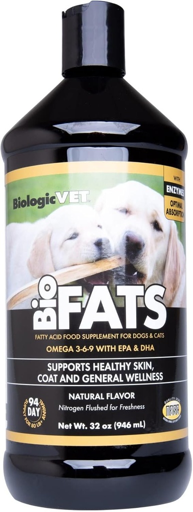 BiologicVET BioFATS - Contém Omegas 3, 6 & 9 - com EPA, DHA & ALA - para cães e gatos - Skin & Joint Health Support - Inclui peixe, linhaça e azeite - 32 fl. oz.