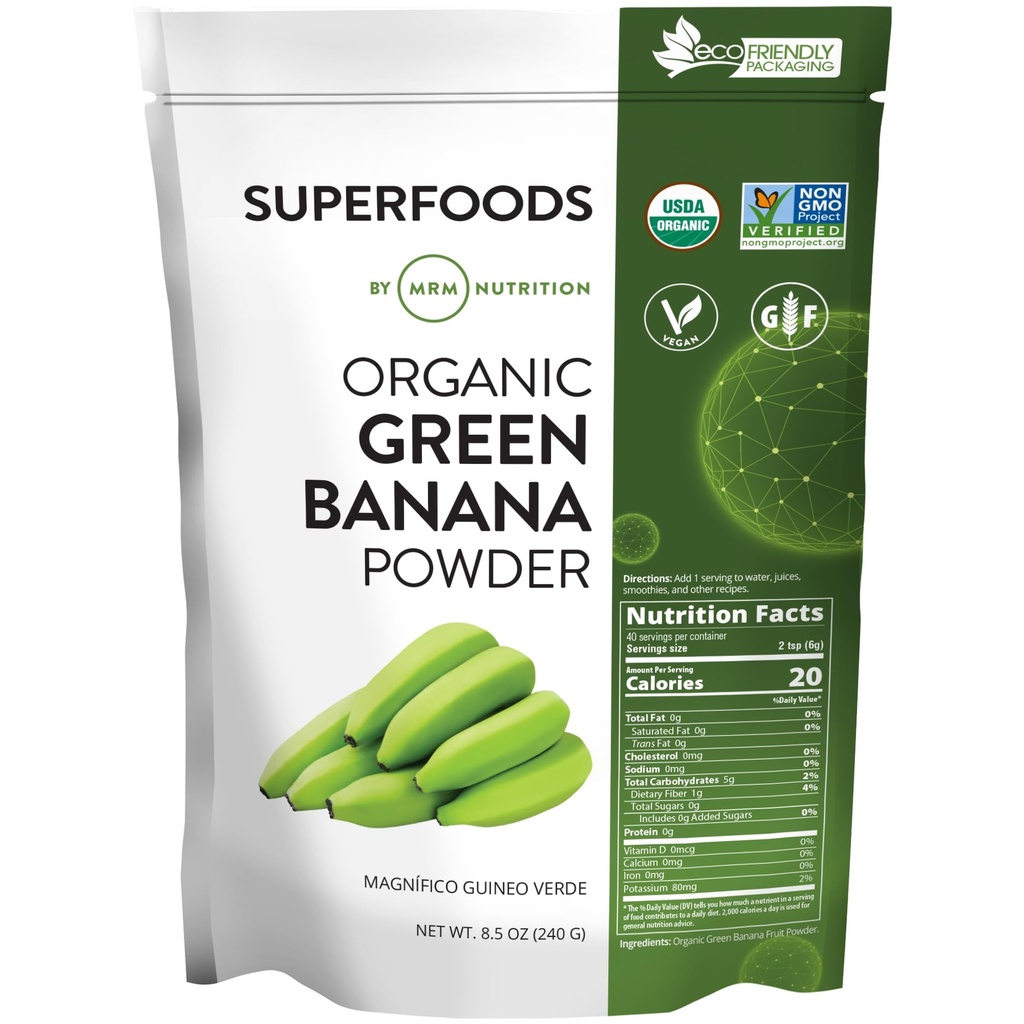 MRM Nutrition Organic Green Banana Powder (Pássaro de Banana Verde Orgânico) Superalimentos (Alternativa de Farinha)
