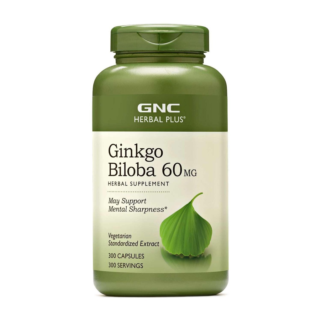 GNC Herbal Plus Ginkgo Biloba 60mg Suplemento, Vegetariano, Suporta afiação Mental, 300 Servimentos
