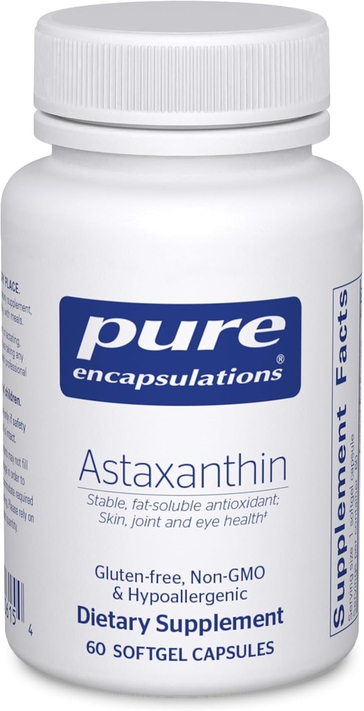 Puro Encapsulamentos Astaxantina □ Suplemento antioxidante para articulações, pele e saúde ocular, e Radicais Livres* □ 60 Cápsulas Softgel
