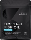 Esportes Pesquisa Triplo Força Omega 3 Fish Oil - Arroto Fish Oil Supplement w/EPA & DHA Fatty Acids from Wild Alaskan Pollock - Coração, Cérebro e Imune Suporte para homens e mulheres - 1250 mg, 240 ct