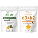 Micro Ingredientes Óleo de Orégano Softgels 6.000mg Por Serving & Vitamina D3 5000 UI Plus K2 (MK-7) 100 mcg, 300 Virgin Coconut Oil Softgels Pacote de pacote de 4X de força Carvacrol & Thymoquinon
