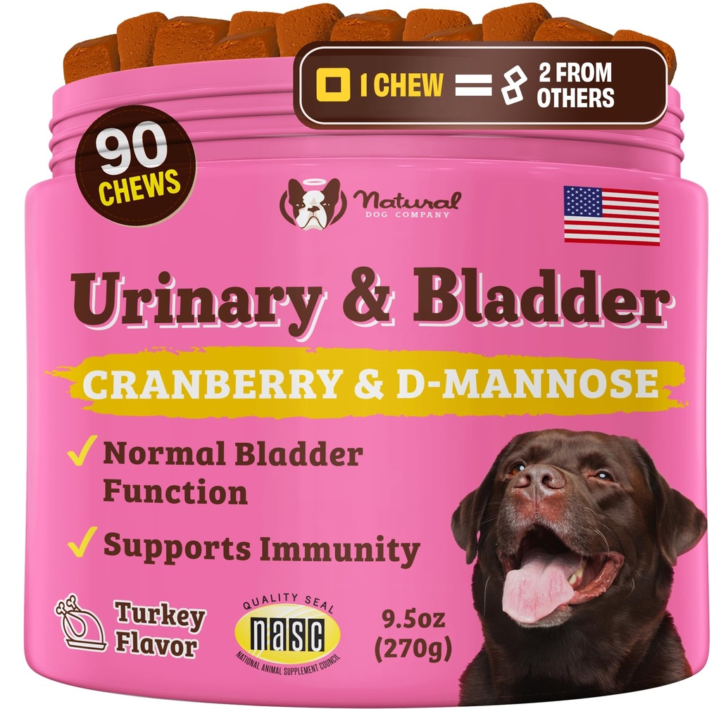 Natural Dog Company Urinary & Bladder Supplement for Dogs – Cranberry & D-Mannose Soft Chews with Marshmallow Root & Astragalus – Suporta Urinary Tract Health, Bladder Function & Normal Urine Flow