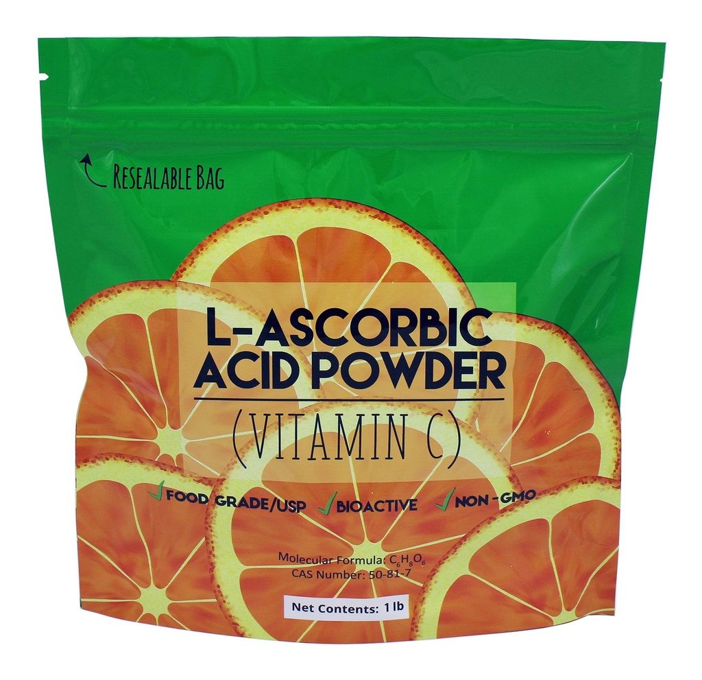 Duda Energia L-Ácido Ascórbico Pó 99+% de Grau Alimentar USP36/BP2012 Forma de cristais brancos puros naturalmente fermentados de vitamina C, 1 lb.