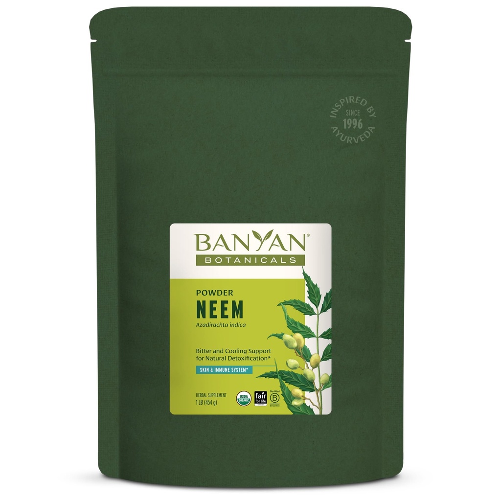 Banyan Botanicals Neem Powder – Suplemento de Folha de Neem Orgânico (Azadirachta Indica) – para a saúde da pele, suporte imunológico e desintoxicação natural* – 1 lb. – Comércio justo FFL não-GMO de origem sustentável