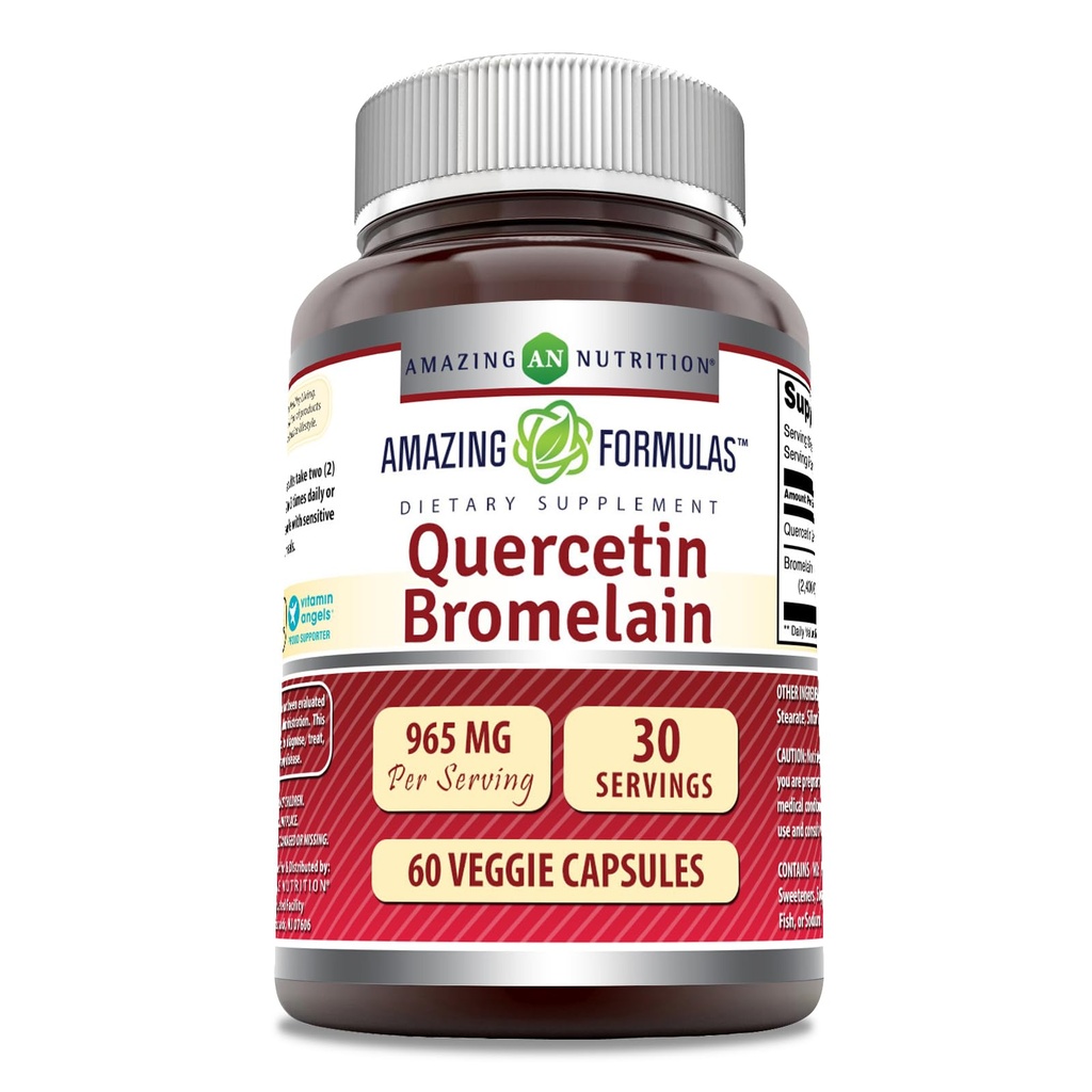 Surpreendente Nutrição Quercetin 800 Mg com Bromelain 165 Mg Veggie Cápsulas Suplemento □ Não-GMO □ Gluten Free □ Made in USA