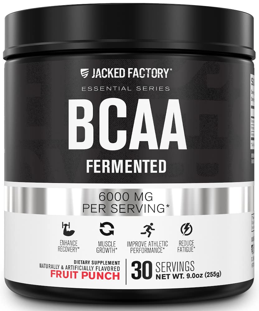 Jacked Fábrica BCAA Pó (Fermented) - 6g Ranched Chain Essential Amino Acid Supplement for improved Muscle Recovery, Reduced Fadiga, Aumento de força, Crescimento muscular - 30 Servings, Fruit Punch