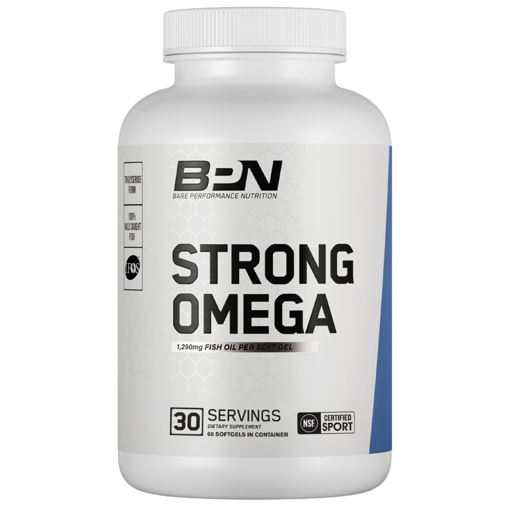 NUTRIÇÃO BARE DESEMPENHO, BPN Strong Omega Fish Oil Soft Gel, 1290mg Óleo de peixe por cápsula, Wild Caught Fish, Fonte Sustentável, IFOS Certificado, 30 Servings