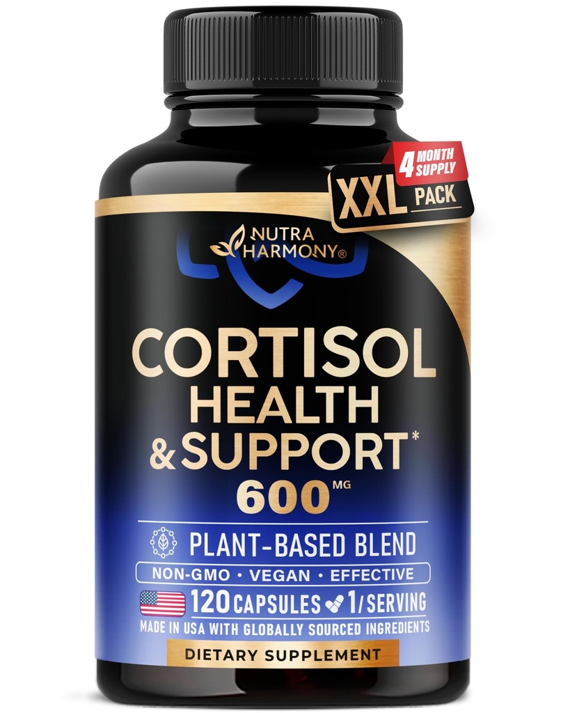 Suplemento de cortisol para as mulheres - Santo Basílio - Ashwagandha - Made in USA - Vegan, Non-GMO - 120 Cápsulas para 4 meses