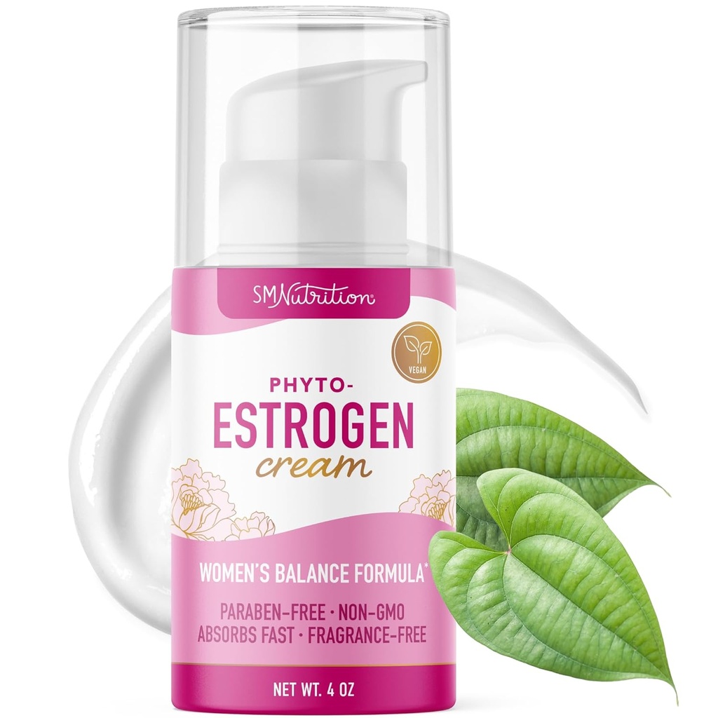 Phyto Estrogen Cream para mulheres com Yam selvagem planta baseada Hot Flash, Menopause & Menstrual Cycle Support - Preto Cohosh, Dong Quai, Red Clover - 96 Servings tópicos - 4 oz Bomba - Vegan, Paraben-Free