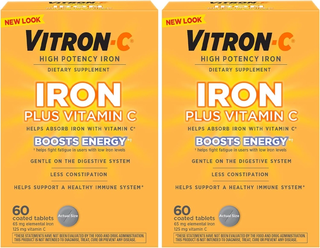 Comprimidos de ferro de alta potência Vitron-c 60 Ct (Pacote de 2)