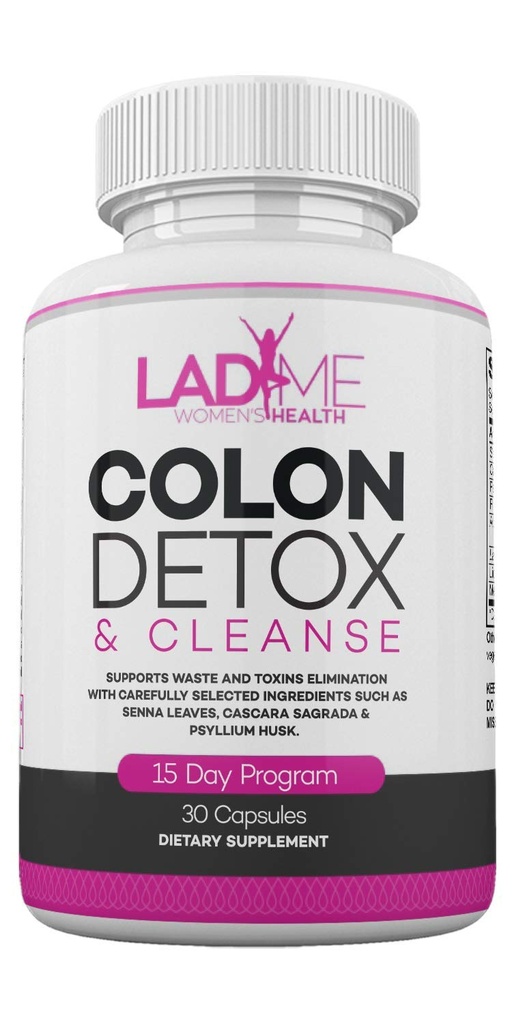 Pure Colon Cleanse & Detox 15 Day Program - Herbal Laxative Obstipation Alief with Psyllium Husk, Cascara Sagrada & Senna Leaves - Special Women Intestinal Cleanser by Ladyme - 30 Cápsulas