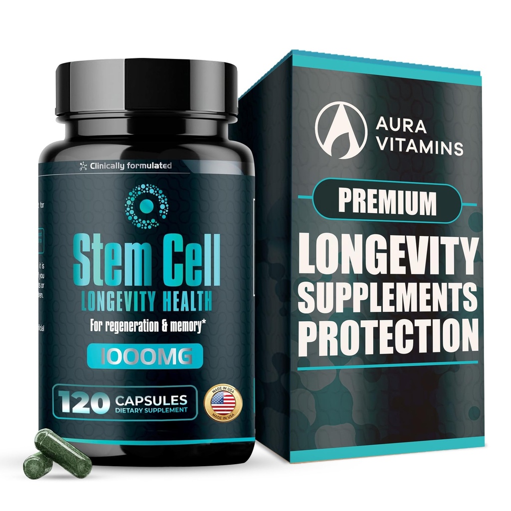 Suplementos Premium de Células-tronco 1.000mg (120 Caps) Aumentar a Imunidade, Reduzir a Dores Conjuntas, Apoiar o Antienvelhecimento Natural e Longevidade com espirulina e chlorela para Vitalidade, Celulas Madre Health Formula