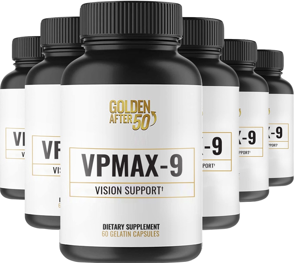 Golden After 50 VpMax-9 - Cuidados com vista e Suplemento Antioxidante com Vitaminas Oculares, Luteína, Licopeno e Extrato de Bilberry - 6 Garrafas