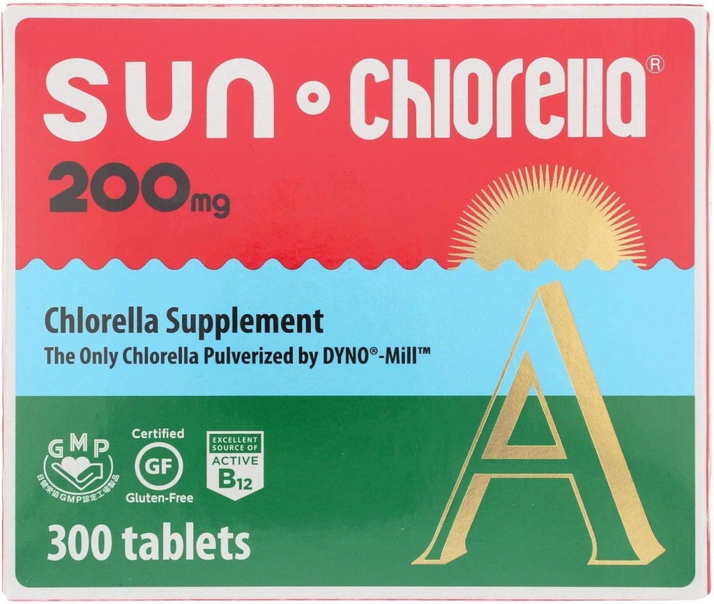 SUN CHLORELLA - Suplemento de chlorela, comprimidos ricos em vitamina e Vegan-amiga (200 Mg - 300 ct)