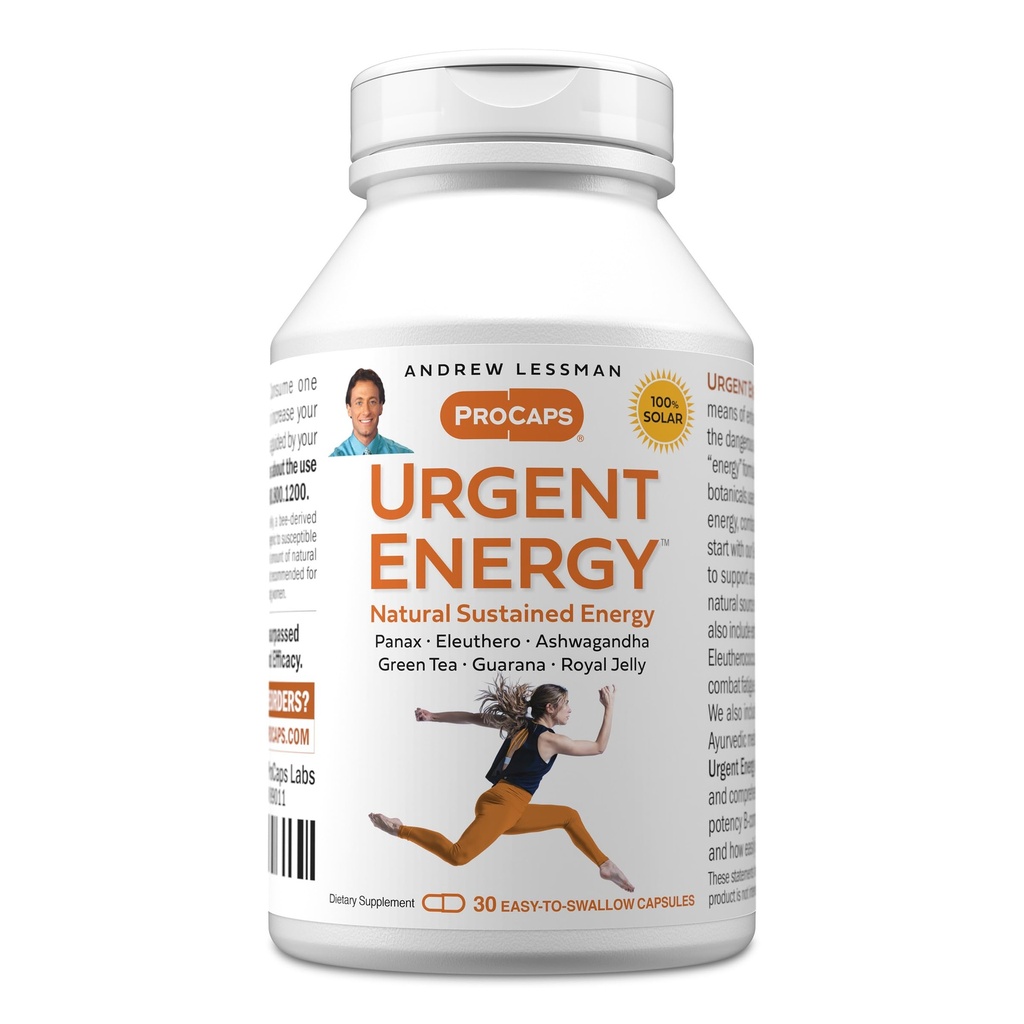ANDREW LESSMAN Urgent Energy 30 Cápsulas - Fornece um meio seguro, saudável de aumentar os níveis de energia e sentimentos de bem-estar, chá verde, guarana, Ginseng, geléia real, Ashwagandha, B-Complex