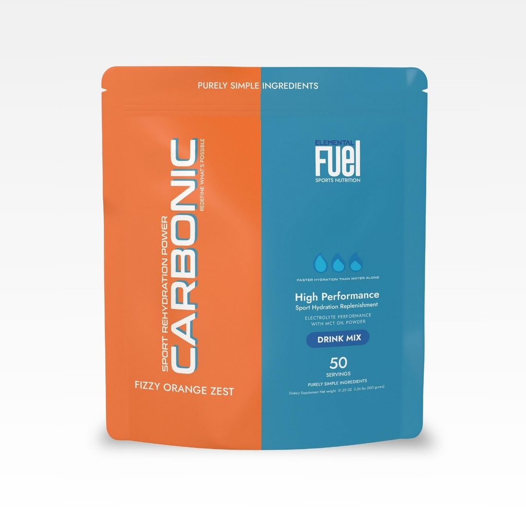 Carbonic Orange Zest Hydration & MCT Oil Powder Nutrition - First-Ever Advanced Electrolyte & MCT Formula, Melhora a Hydration, Sustained Energy, & Recovery - 50 Servings