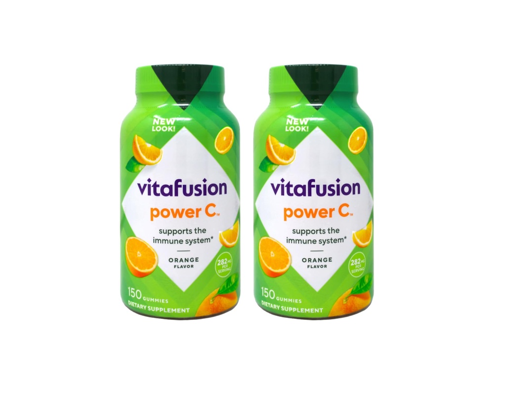 Vitafusion Power C Vitaminas Adulto Gummy, Suporte Imune, Laranja Natural 150 ea (Pacote de 2)