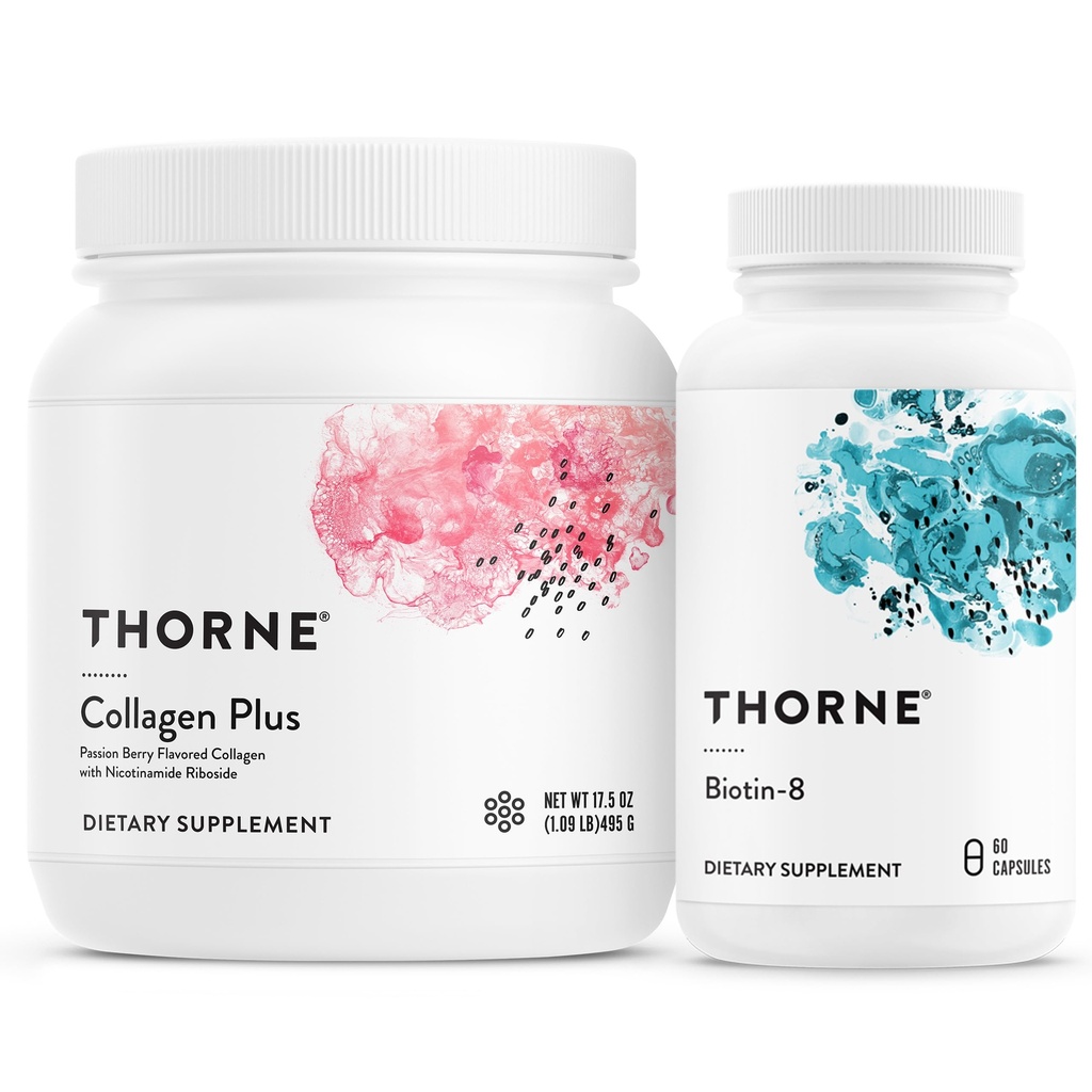 THORNE - Colágeno Plus e Biotina 8 pacote para pele radiante, cabelo e unhas - 30 Servings