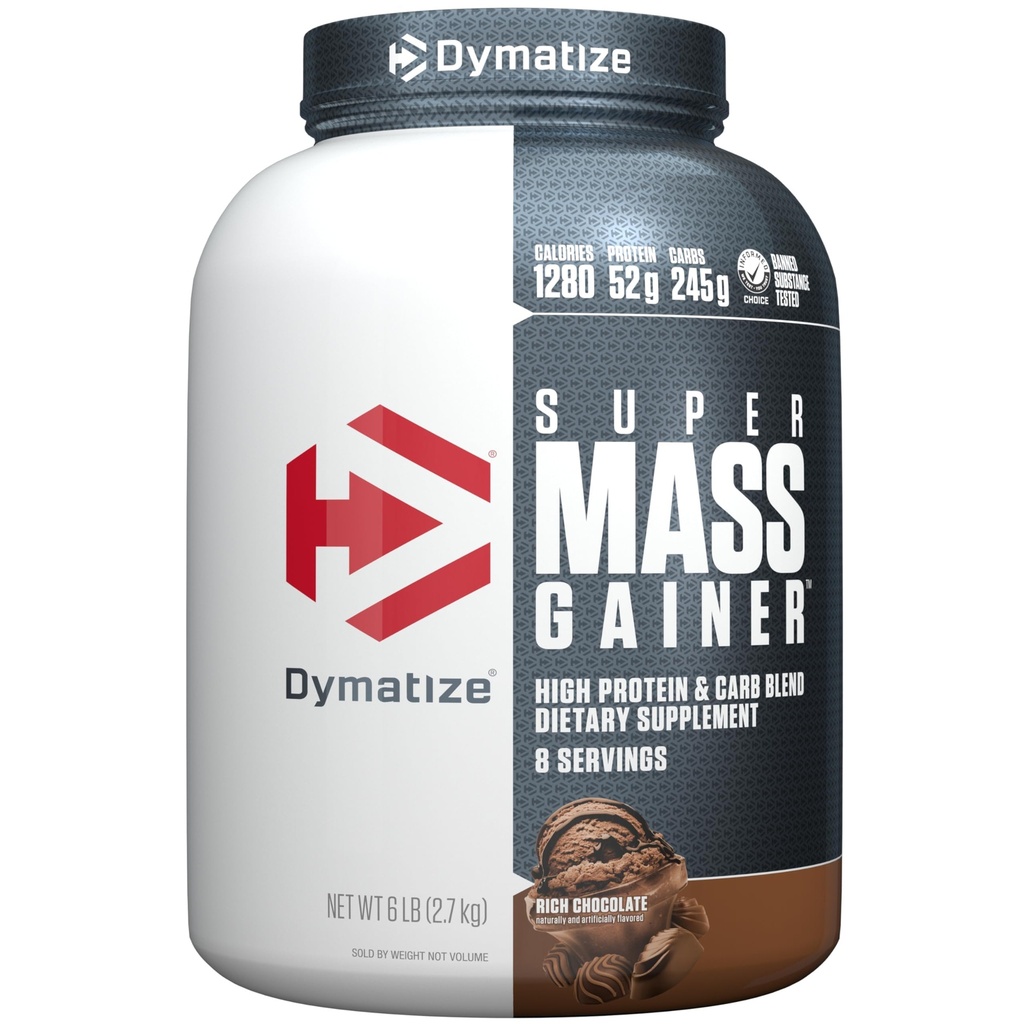 Dymatize Super massa Gainer Protein Powder, Chocolate rico, 52g Protein, 1g Creatina, 1280 Calorias, 10,7g BCAAs, 245g Carbos, Contém Whey Protein Powder, Isolato, e Caseína (8 Servings)