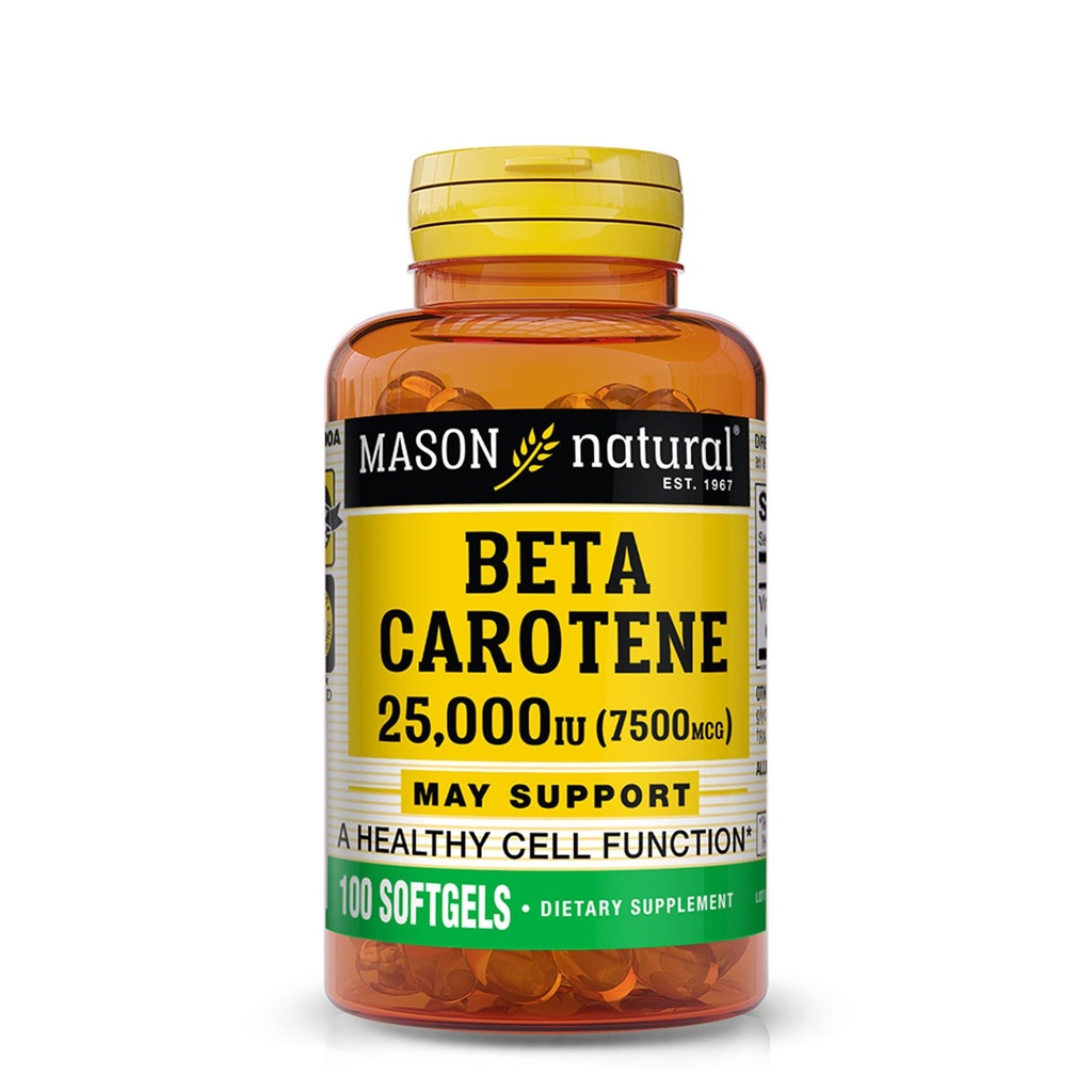 MASON NATURAL Vitamina A Beta Caroteno 25.000 UI - Suporta Visão Saudável, Função Celular e Função Imunitária, 100 Softgels
