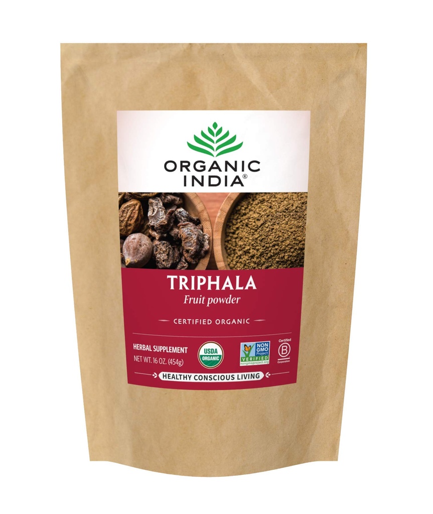 Organic India Triphala - Suplemento de ervas com Amla, Bibhitaki, Haritaki, Digestion & Colon Support, Suporte do sistema imunológico, Adaptogen, Vegan, USDA Certified Organic - 1 lb Bag