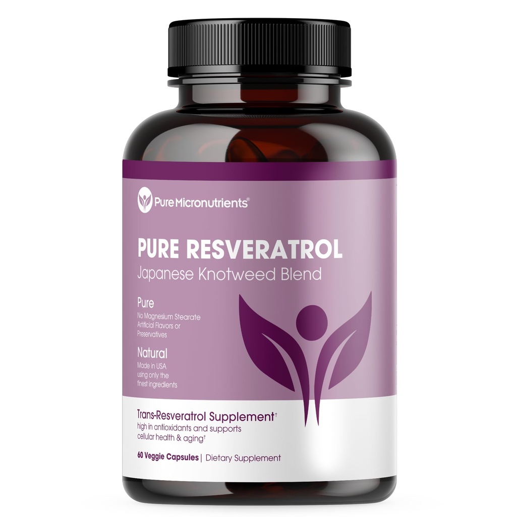 Pure Resveratrol Suplemento - Força extra 600mg Trans-Resveratrol por serviço - para o coração, Cognitivo, Imune Saúde Suporte – Purificado & Biodisponível - 60 Vegan Caps