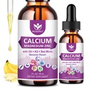 Citrato de cálcio 1000mg com vitamina D3 para mulheres e homens - líquido Magnésio Zinco D3 K2 Suplemento para osso, Apoio aos dentes, Açúcar livre, Vegan, Banana Sabor - 1 Fl Oz (2 Pack)