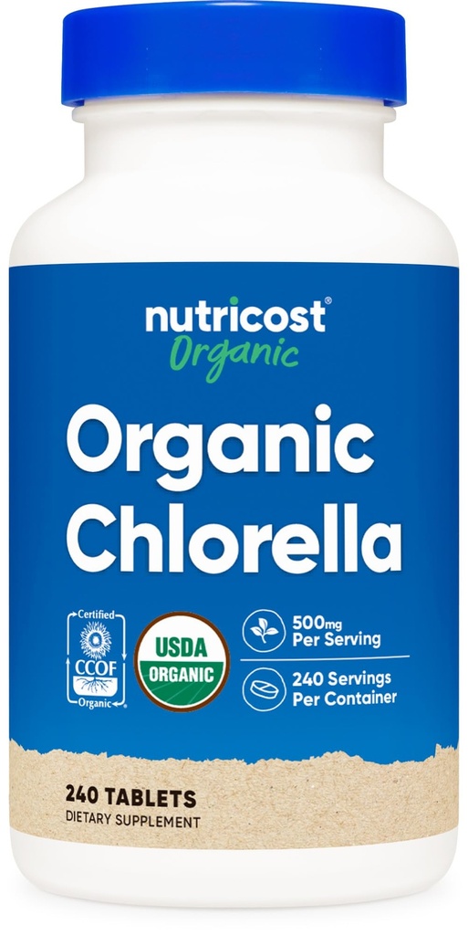 chlorela orgânica nutricost 500mg, 240 comprimidos - sem glúten, não-GMO