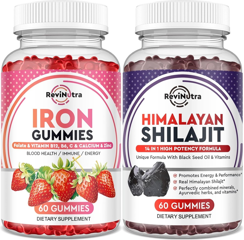 Suplemento de pastilhas de ferro para adultos e crianças , Shilajit Himalayan Gummies , Bundle