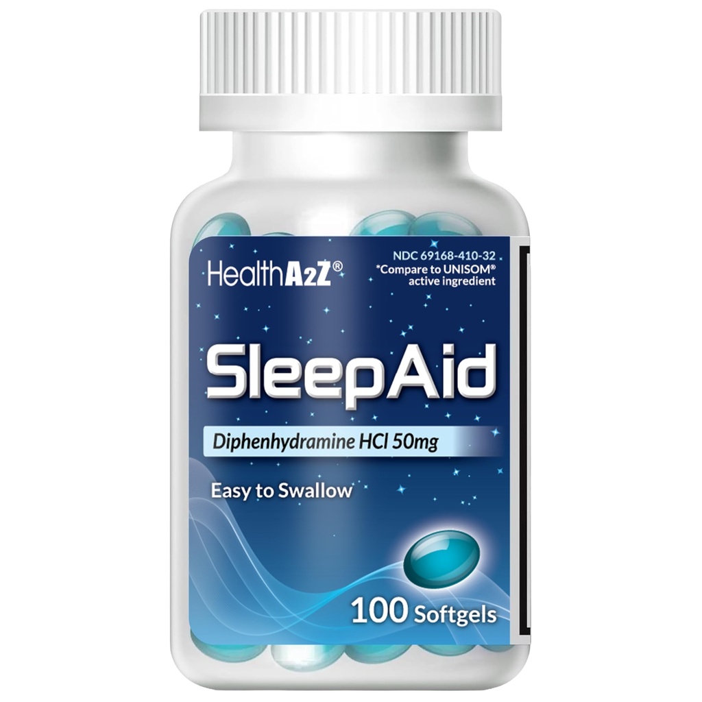 HealthA2Z Sleep Aid, Difenidramina Softgels, 50mg, Suporta Sono Mais Profundo, Descanso, Não Formador de Hábitos (100 Condes)