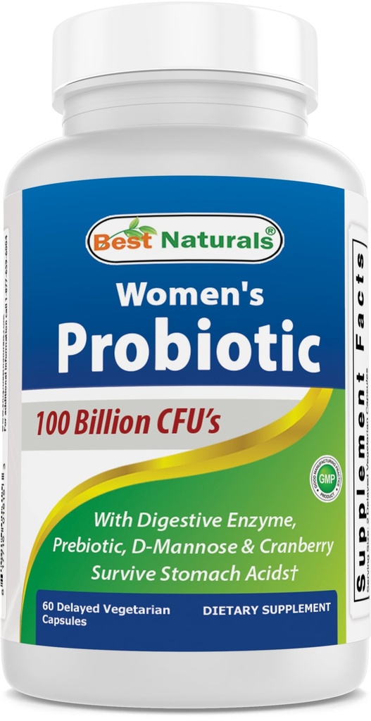 Melhor Naturals Probióticos para Mulheres 100 bilhões UFC - 10 Strains + Prebióticos Fibra + Enzima Digestiva Mistura + Saúde Feminina Mistura de ervas - Imune, Digestivo & Gut Saúde - 60 Cápsulas Deleyaed