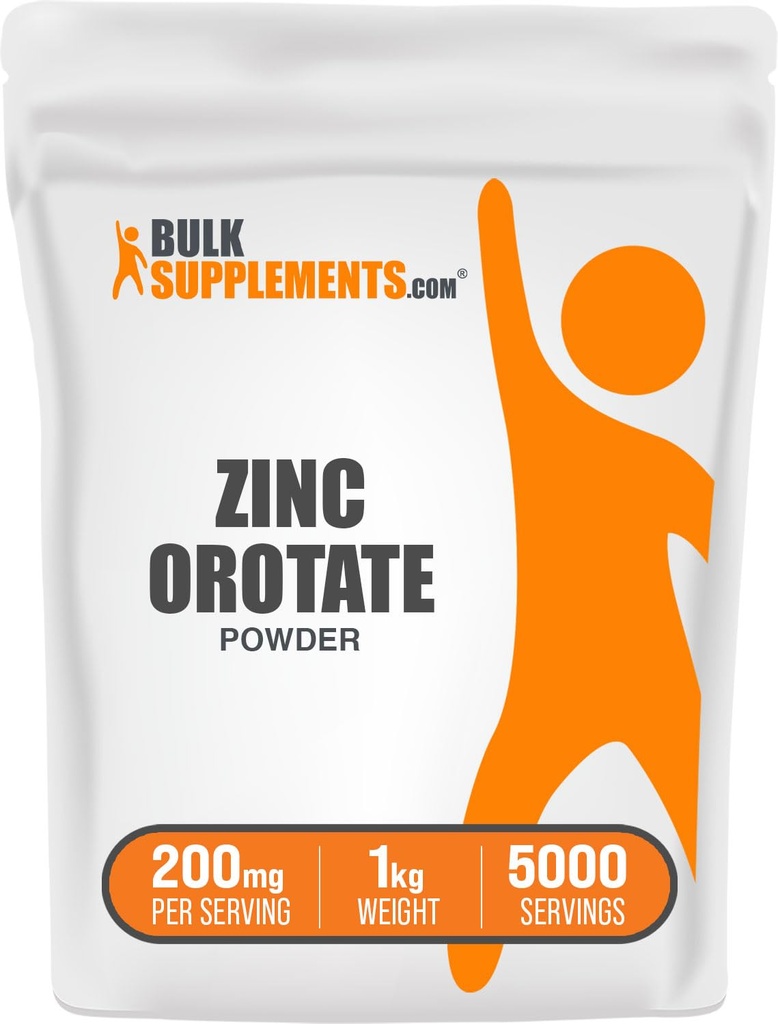 BulkSuplementos.com Orotato de zinco em pó - Zinco Minerals Suplemento, para suporte imunológico - Sem glúten, 200mg por serviço, 1kg (2,2 lbs) (Pacote de 1)