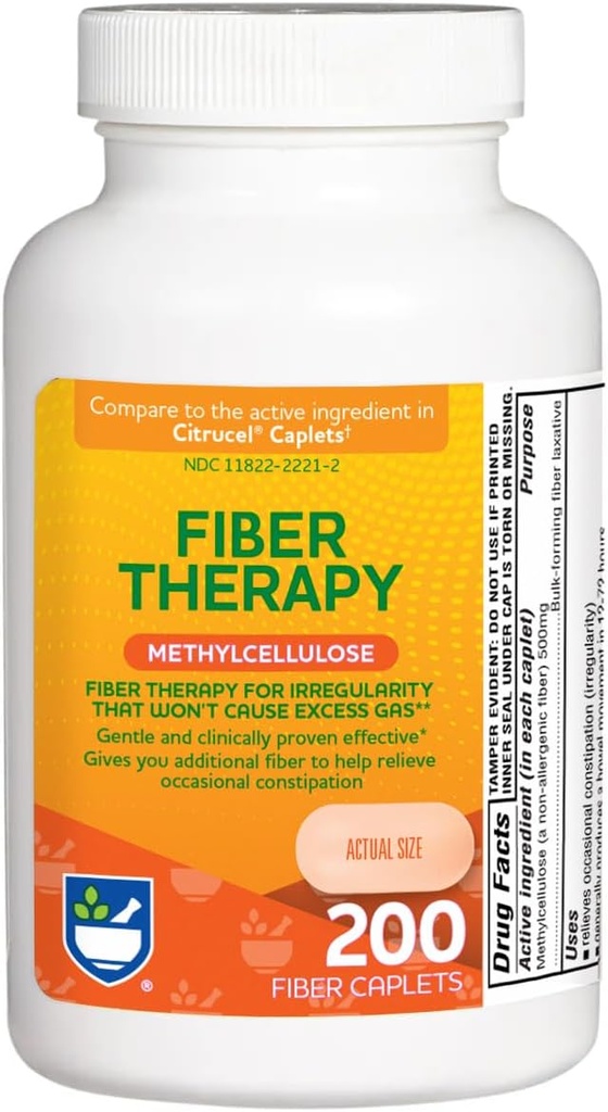 Fiber Therapy Supplement 200 Caplets, 500mg de metilcelulose, laxantes para constipação, comprimidos de fibra para adultos