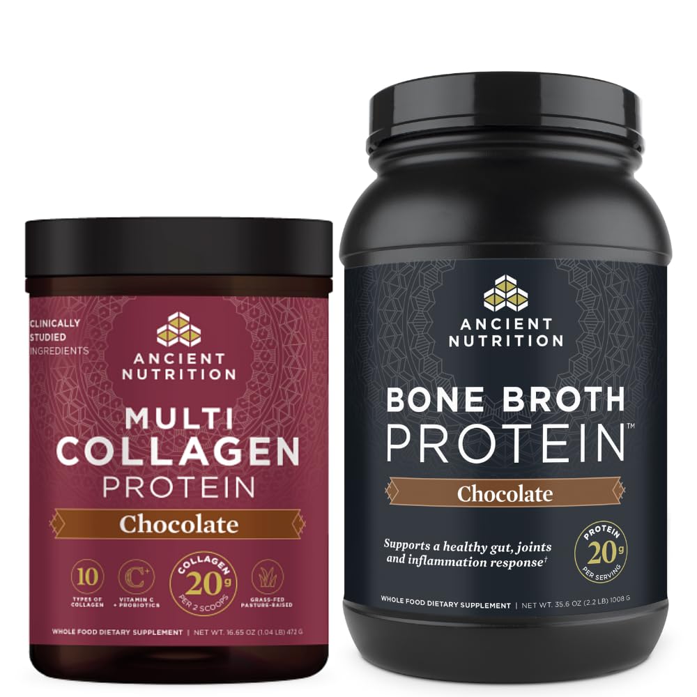 Nutrição antiga Multi Colágeno Proteína Pó, Chocolate, 40 Servings + Bone Broth Protein Pó, Chocolate, 40 Servings