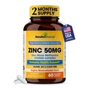 Sandhu Herbals Zinc 50mg Suplemento para Homens e Mulheres Complexo de Monometionina de Zinco de Alta Absorção 60 Cápsulas Suplementos para Imune, Acne e Antioxidante Suporte Vegetariano