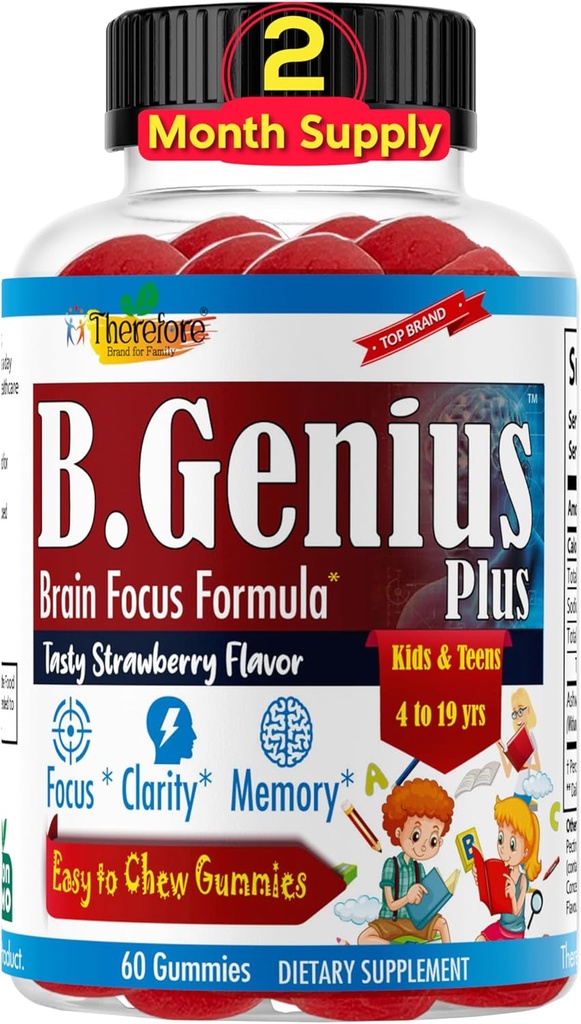 B. Genius calma Ashwagandha Gummies para crianças e adolescentes □ Acalmar o sono e relaxar humor Crianças Gummies para foco diário □ Todos Natural Vegan Raspberry Flavor, Não-GMO, Terceira parte testado