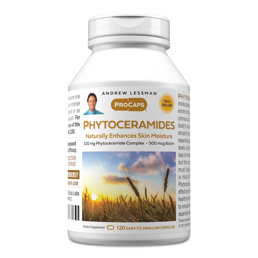 ANDREW LESSMAN Fitoceramidas com Biotin 120 Softgels - Moisturizer Interno Natural Vital da Pele. Naturalmente melhora a pele macia, suave e radiante. Sem aditivos. Pequeno fácil de engolir Softgels