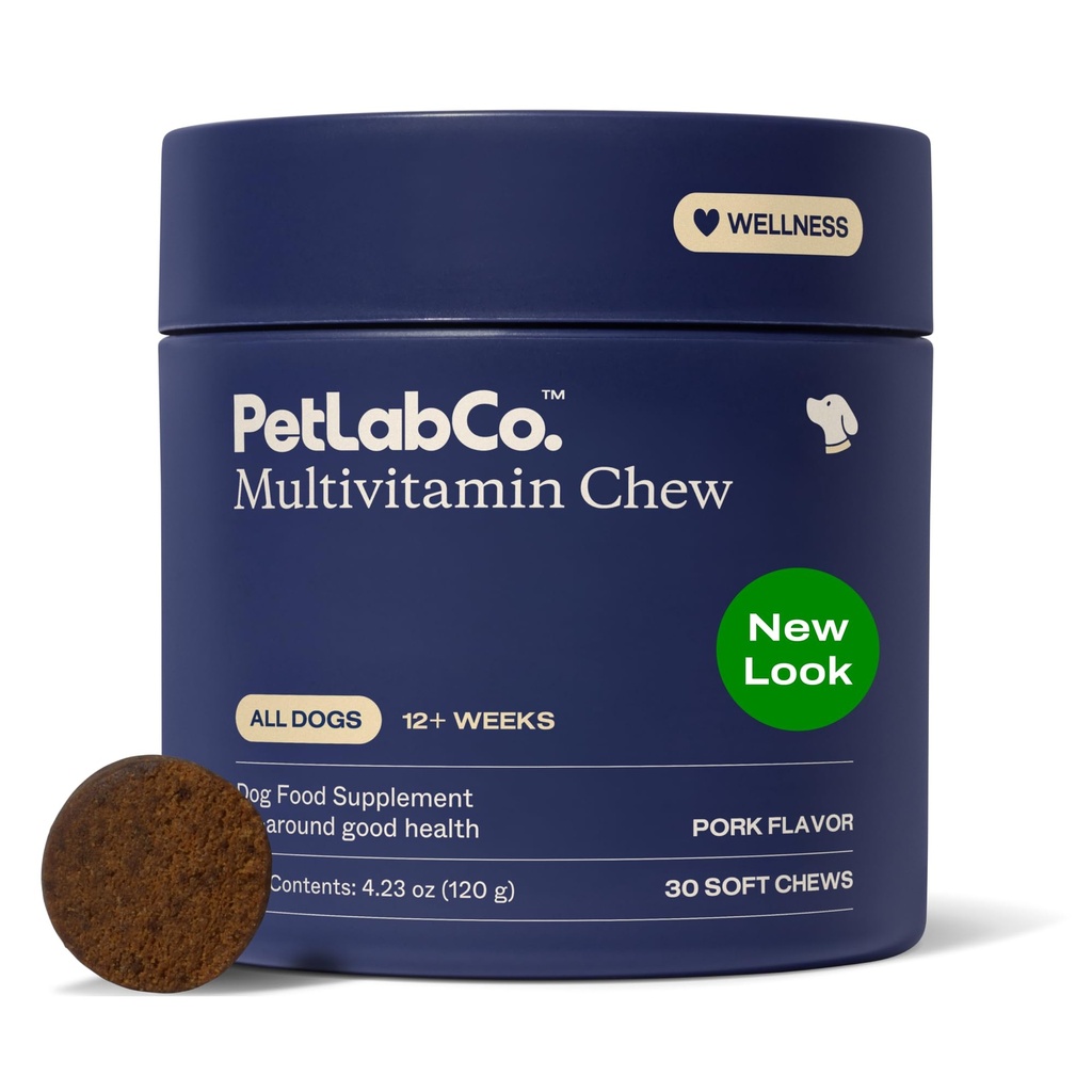 PetLab Co. 22 em 1 Cão Multivitamínico - Suporte de resposta imunitária do cão, pele, casaco, articulações e saúde geral - Vitaminas A, E, D, B12, Minerais, Antioxidantes - Chewable Pork Flavor - Embalagem Maio Vary