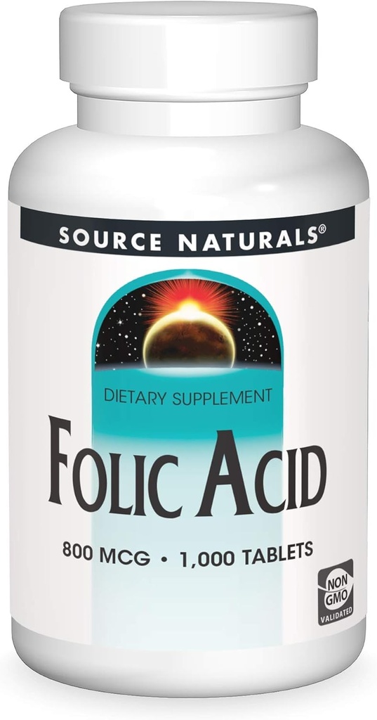 Fonte Naturals Ácido Fólico 800 mcg Suplemento dietético - 1000 Comprimidos