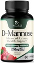 D-Mannose Suplemento 1,350 mg com Cranberry & Hibiscus - Effective Fast-Acting, Flush As impurezas para a bexiga natural, Urinary Tract Health Support, para mulheres e homens, Não-GMO, Vegan, 60 Cápsulas