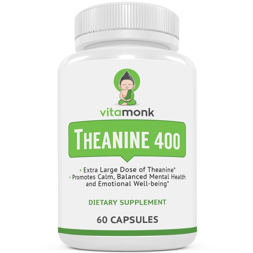 VitaMonk L Theanina 400mg Suplemento - L-Theanina 400mg sem preenchimentos artificiais - Suplemento adicional L Theanina - Ltheanina 60 Cápsulas