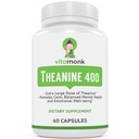 VitaMonk L Theanina 400mg Suplemento - L-Theanina 400mg sem preenchimentos artificiais - Suplemento adicional L Theanina - Ltheanina 60 Cápsulas