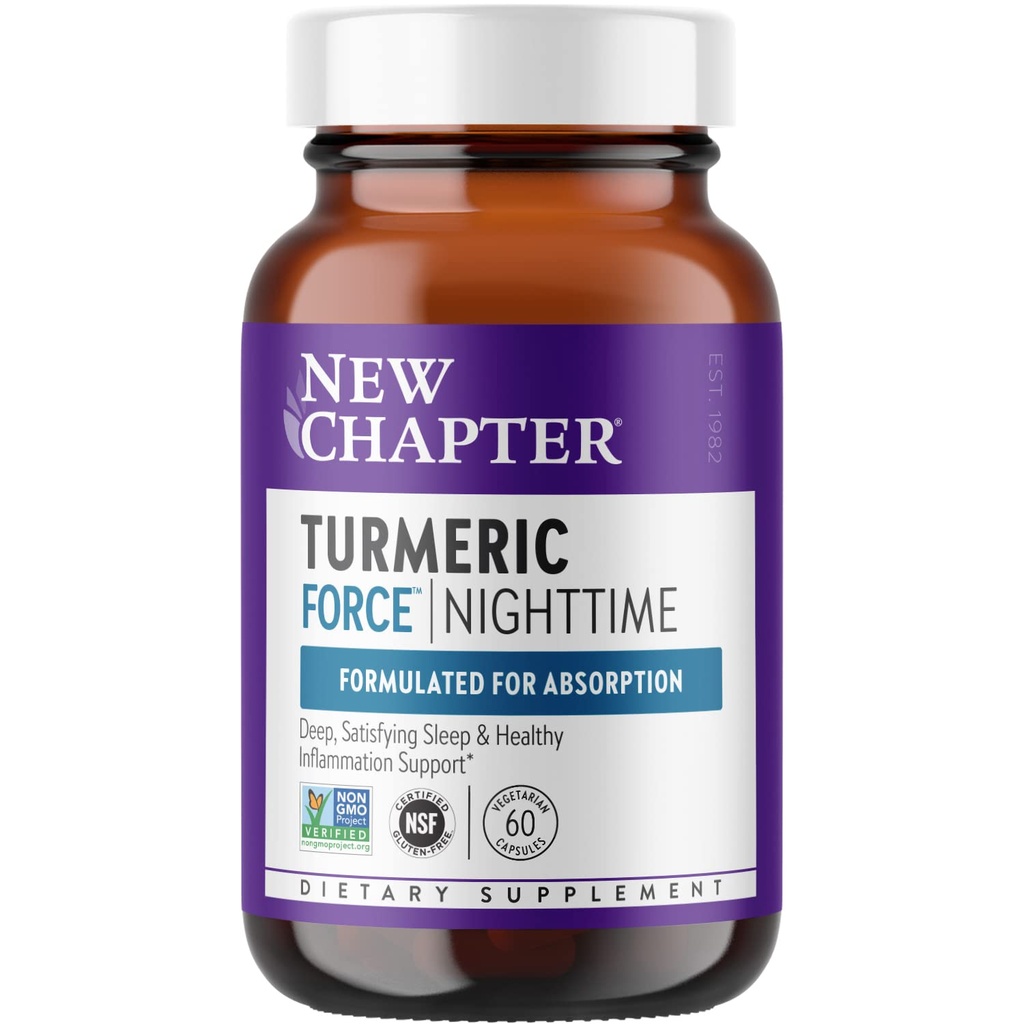 Novo Capítulo Suplemento Turmérica + Ajuda ao Sono - Força Turmérica Nocturna para o Apoio ao Sono com Raiz Valeriana + Ginger + NENHUMA Pimenta Preta Necessária + Ingredientes Não-GMO - 60 Cápsula Vegetariana