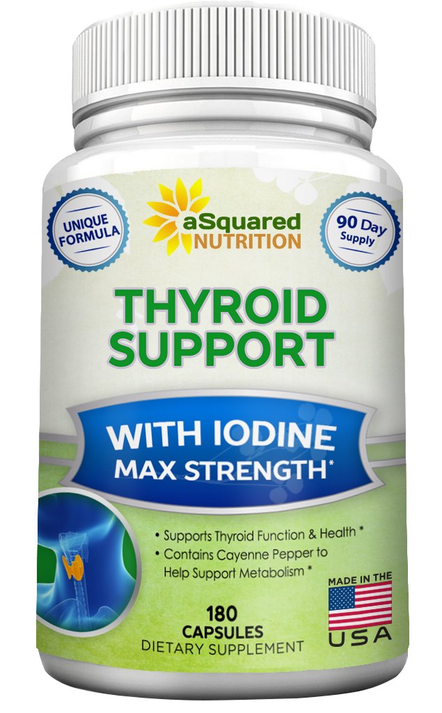 aSquared Nutrition Premium Thyroid Support Supplement with Iodine (180 Cápsulas) - Best Herbal & Vitamina Complex Pills w/ B12, Ashwagandha, Bladderwrack & Kelp - Helper for Healthy Hormone & Energy