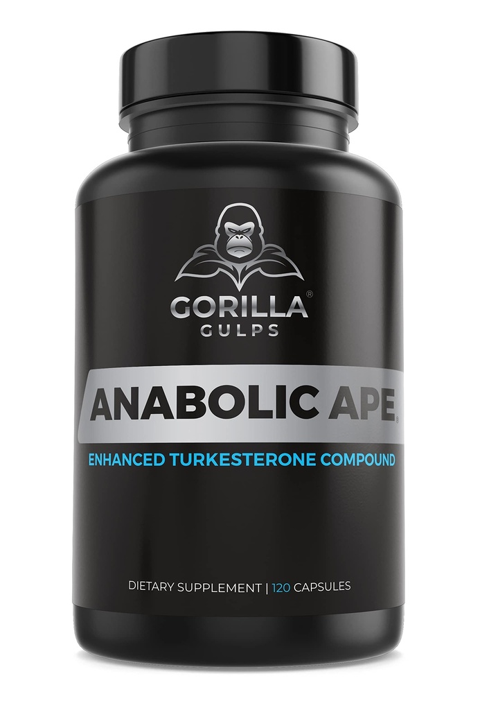 Gorila Gulps □ Macaco Anabólico – Composto Turkesterone melhorado □ Turkesterona, Creatinol-O-Fosfato, Ashwagandha, Bioperine □ Lab testado □ 120 Cápsulas Vegan