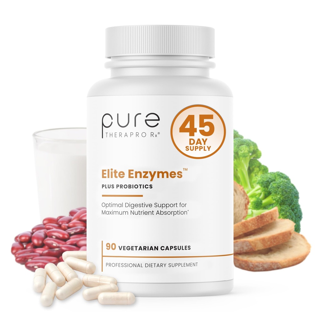 Pure Therapro Rx Elite Enzimas Enzimas Digestivas de força extra Suplemento para Mulheres & Homens, 90 Cápsulas Vegan