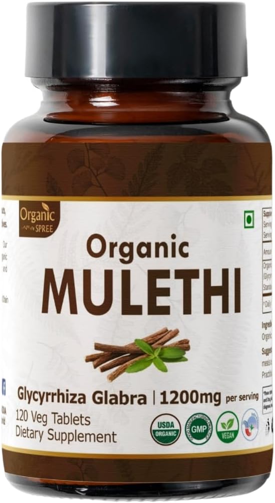 Mulethi 120 comprimidos – USDA raiz de alcaçuz orgânico – apoia saúde digestiva e imunidade*