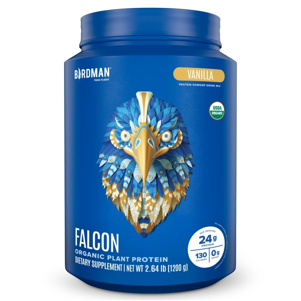 BIRDMAN Falcon Vegan Protein Powder Organic, Stevia & Sugar Free, Proteína baseada em plantas, Baixo carboidrato, Dairy Free, Keto, Proteína não Whey, Probiótico, Proteína de Ervilha .